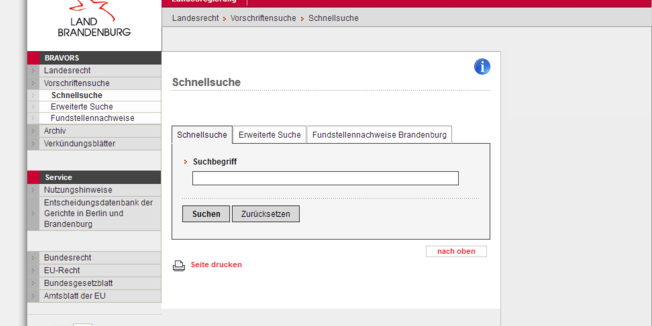 Suchmaske Bravors Brandenburg