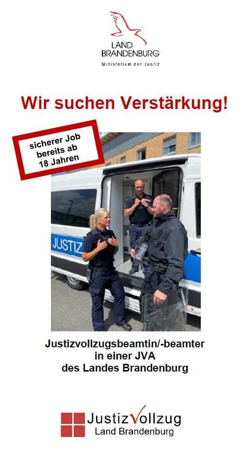 Öffnet das Titelbild_Flyer: Laufbahn des allgemeinen Vollzugsdienstes bei den Justizvollzugsanstalten des Landes Brandenburg