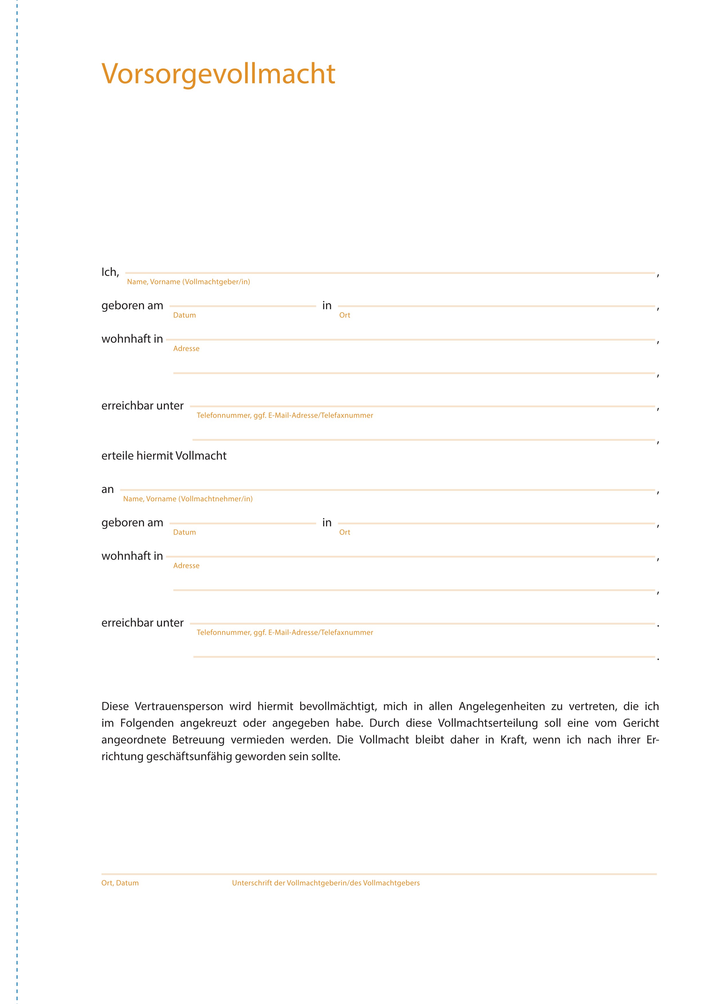 Bild vergrößern (Bild: Öffnet: Titelblatt: Formular Vorsorgevollmacht)